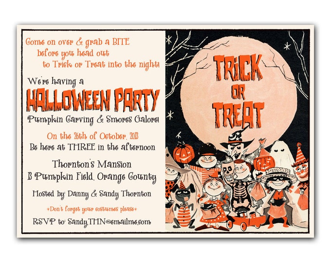 Halloween Party Invitation v.2, Trick or Treat, Monster Mash, Kids Halloween Costume Party Printable Invitation