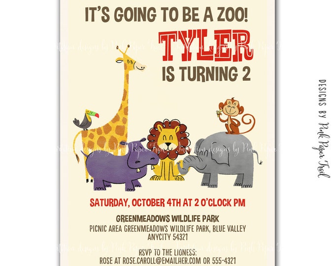 Safari Animals Themed Party Invitation - Birthday - Baby Shower Etc. - Customizable Wordings - Print your own