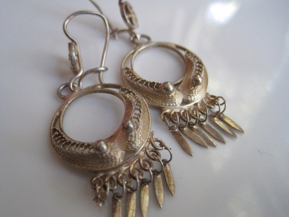 Vintage Mexican Earrings Sterling Silver Filigree Circular