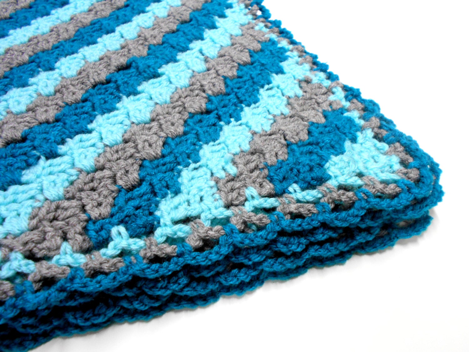 Striped Baby Blanket Diagonal Crochet Throw Baby Boy Afghan