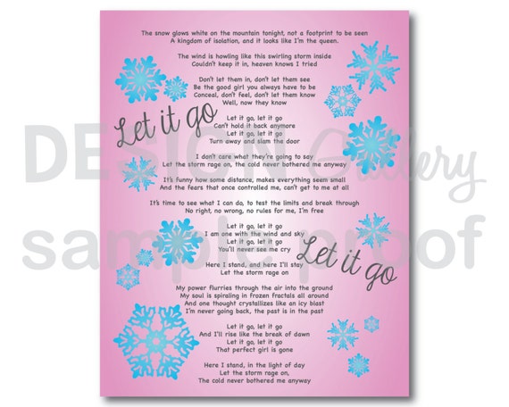 Items similar to Let it go - Song Lyrics - DIY Printable Instant