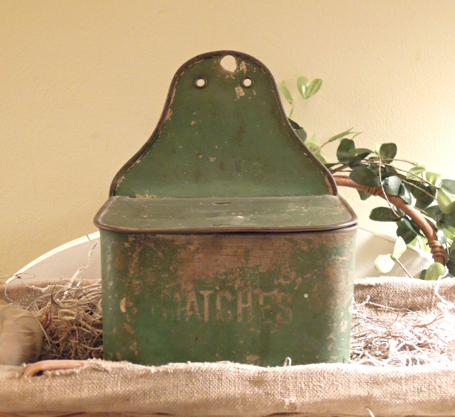 Vintage Metal Match Holder / Match Safe / Match Box / Rustic