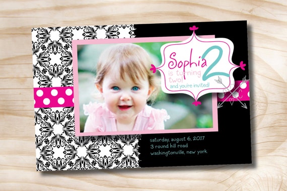 MODERN DAMASK BIRTHDAY boy, girl, party invitation Personalized Custom - You Print Il_570xn
