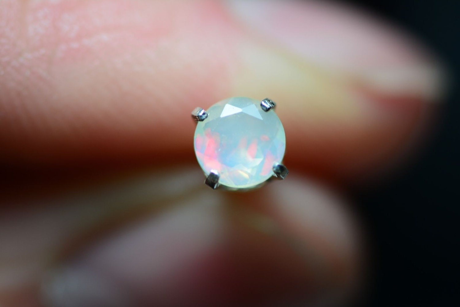 Mens Genuine Single Opal Stud Earring With Pink Flash 5mm 0.25