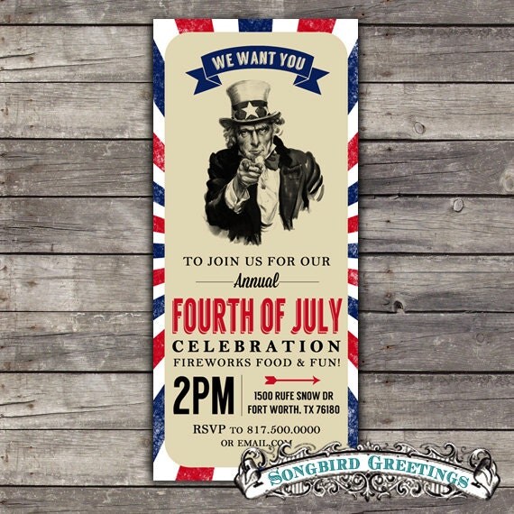 Vintage T-length Fourth of July invitation & coordinating tags Il_570xn
