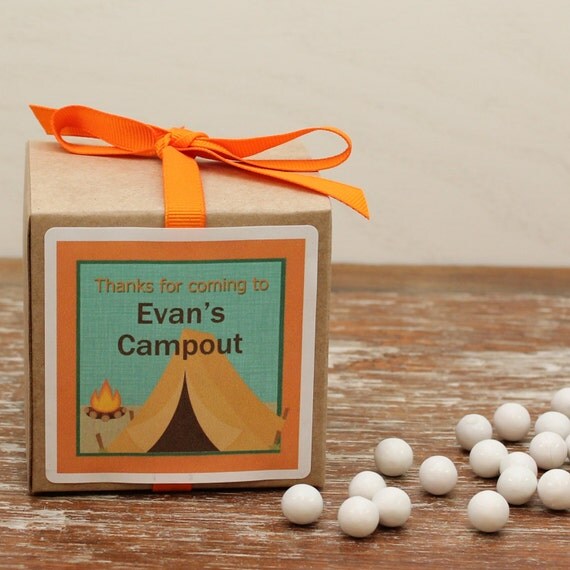 Items similar to 12 Personalized Camping Party Favor Boxes Camping