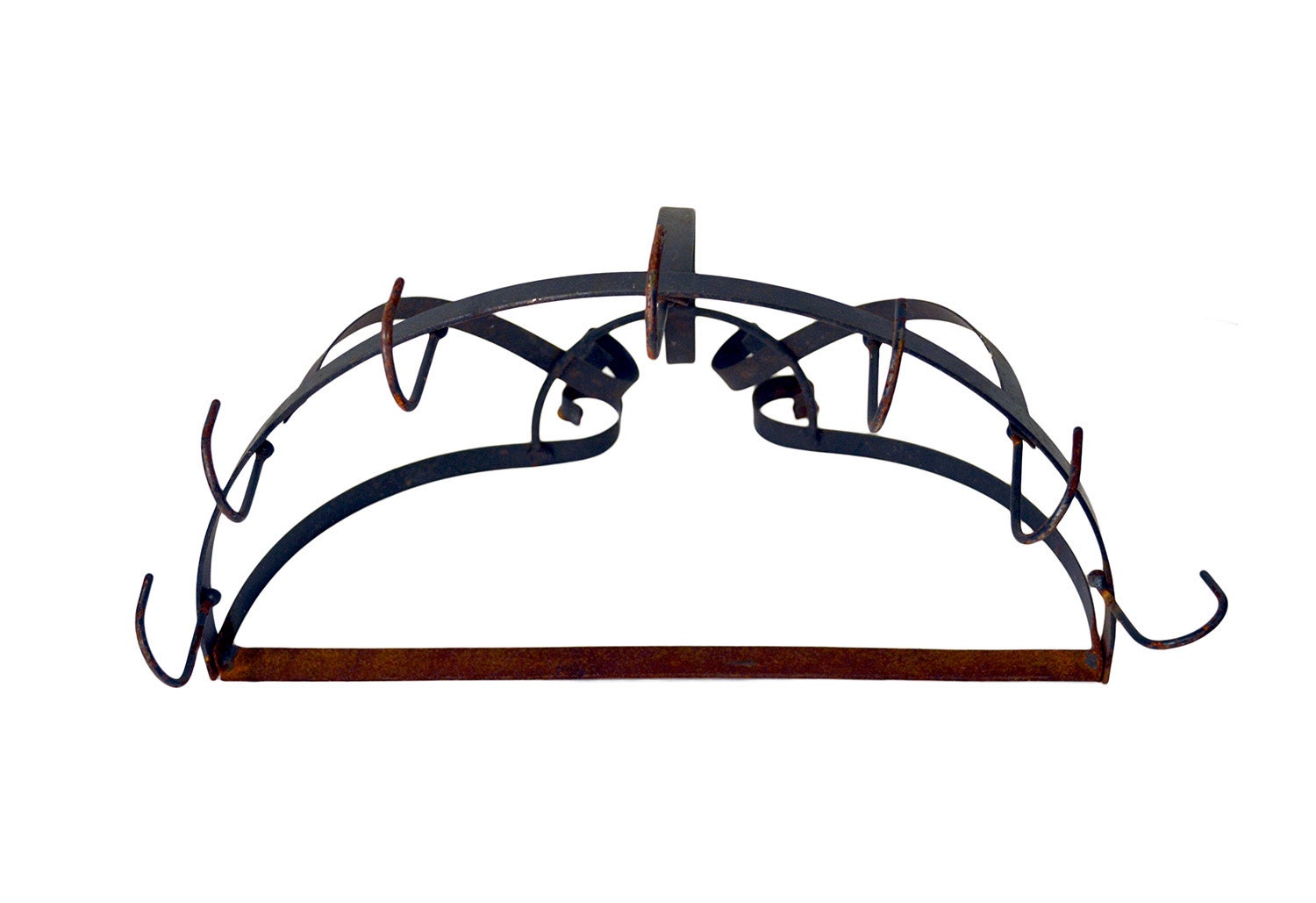 Vintage Half Moon Pot Rack Wrought Iron Wall Hanging Kitchen
