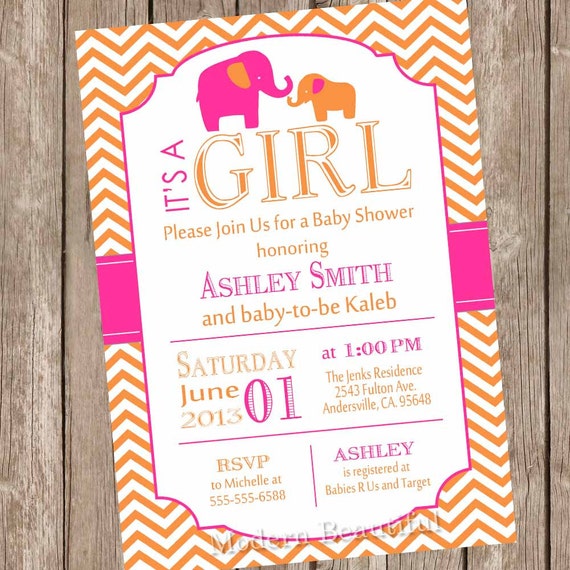 Pink And Orange Baby Shower Invitations 1