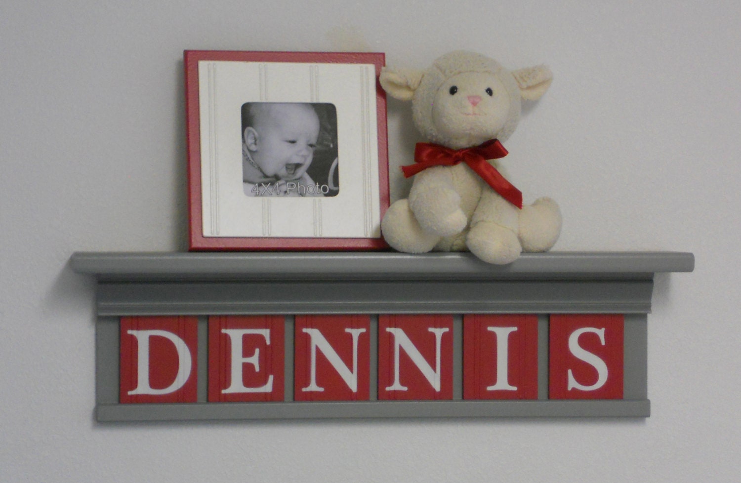 GREY RED Nursery Name Shelves Personalized Baby Gift 24