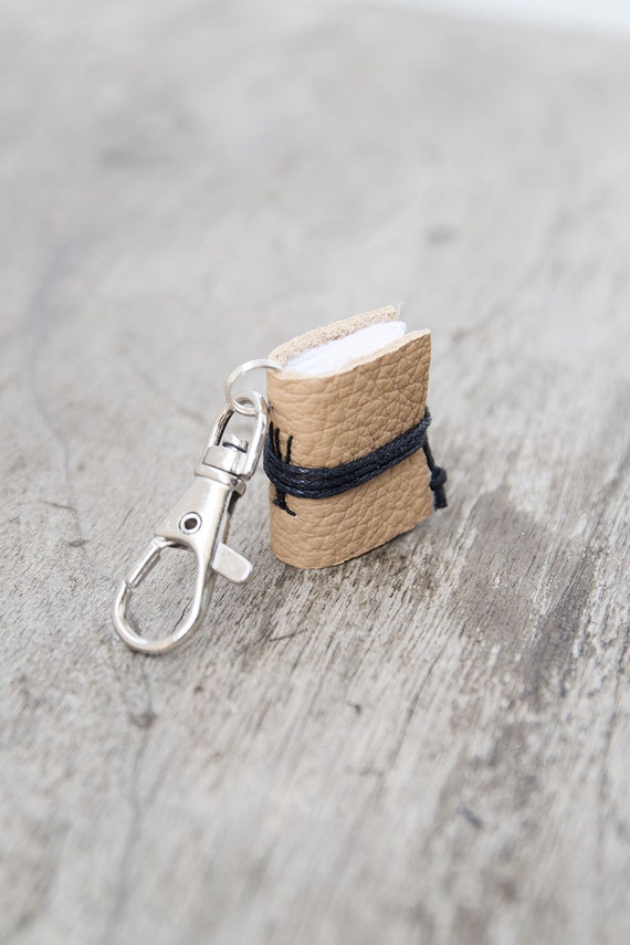 Items similar to Mini book keychain, leather keychain ...