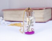 bottle necklace, long necklace, free shipping, gift under 30, message in a bottle