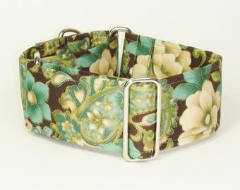 2 Inch Martingale Collar, Teal Paisley Floral, Sighthound Collar, Galgo Collar, Greyhound Martingale