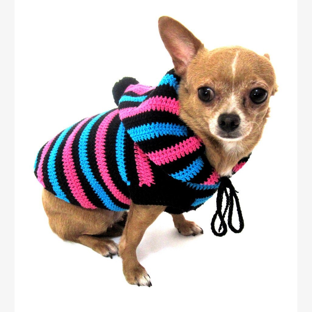 Funny Cute Dog Hoodie Sweater Crochet Knit Black Blue Pink