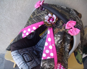Carseat Canopy Mossy Oak Camo with Hot Dot Carseat Cover