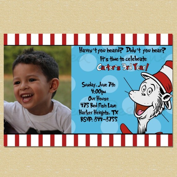 Cat in the Hat - Dr. Suess - Birthday Invitation - Any Age Il_570xn