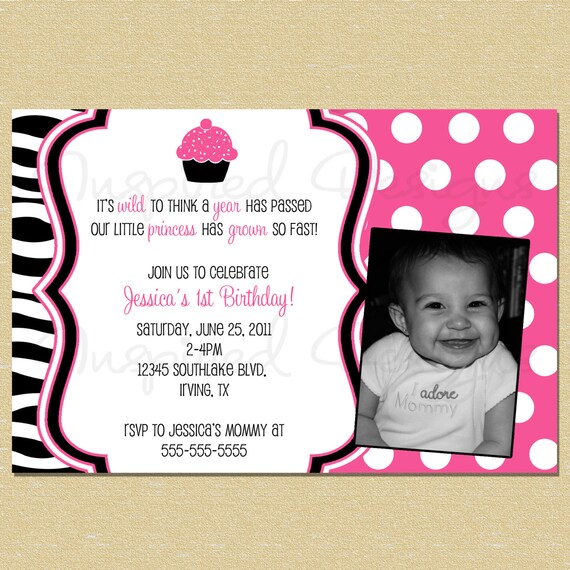 Hot Pink & Zebra Cupcake Birthday Girl Invitation Any Age Il_570xn