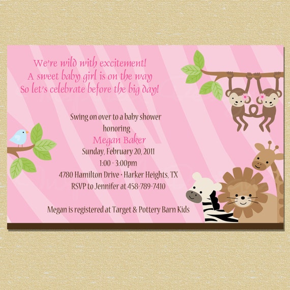 Safari Pink Zebra Print Jungle Baby Shower Invitation - Girl Il_570xn