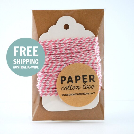 Bakers Twine 12 Ply - 10m - Candy Floss Pink and White Il_570xn
