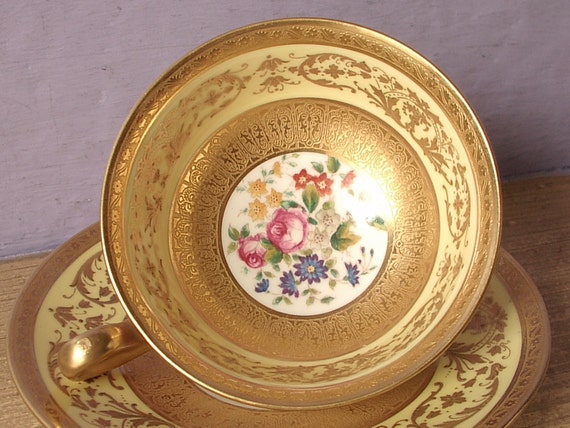 Antique Cauldon gold tea cup and saucer set hand by ShoponSherman