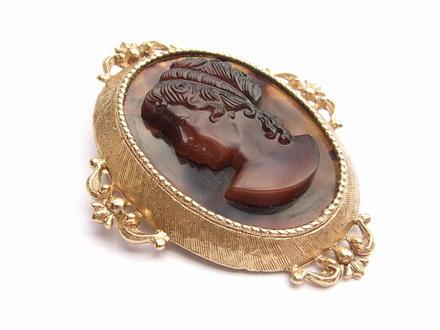 Vintage Florenza amber glass cameo brooch pin by ShoponSherman
