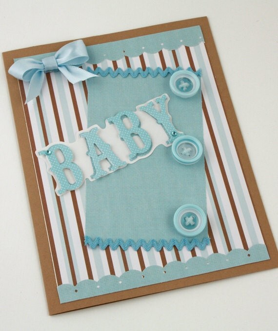 Baby Boy Handmade Card / Blue & Brown