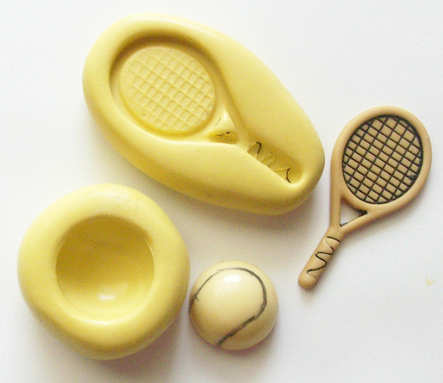 Tennis racket and ball 2 molds 1513 silicone mold by MiniMolds