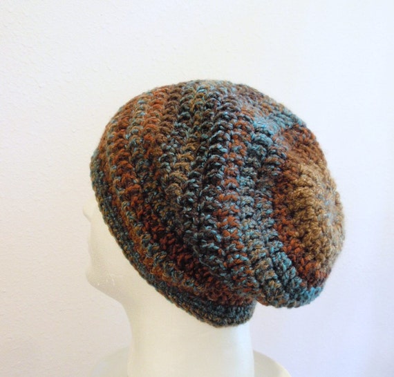 Crochet Slouch Hat Brown Beanie Mens Beanie Womens by KnottyMonkey