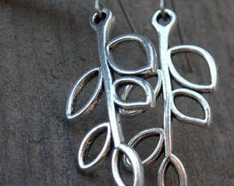 Titanium Earrings, Silver Leaf Charms with Hypoallergenic Titanium Ear Wires