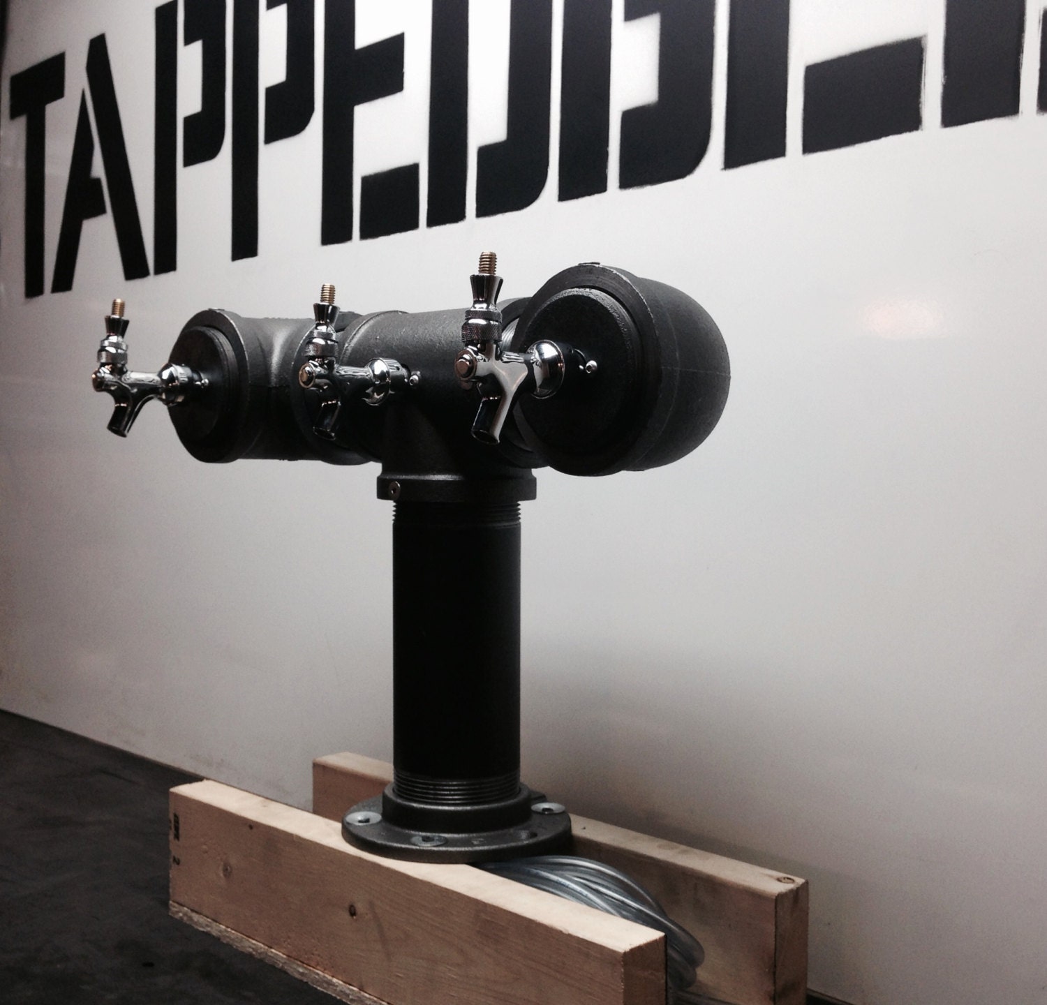 3 Tap Beer Tower Black Iron Pipe