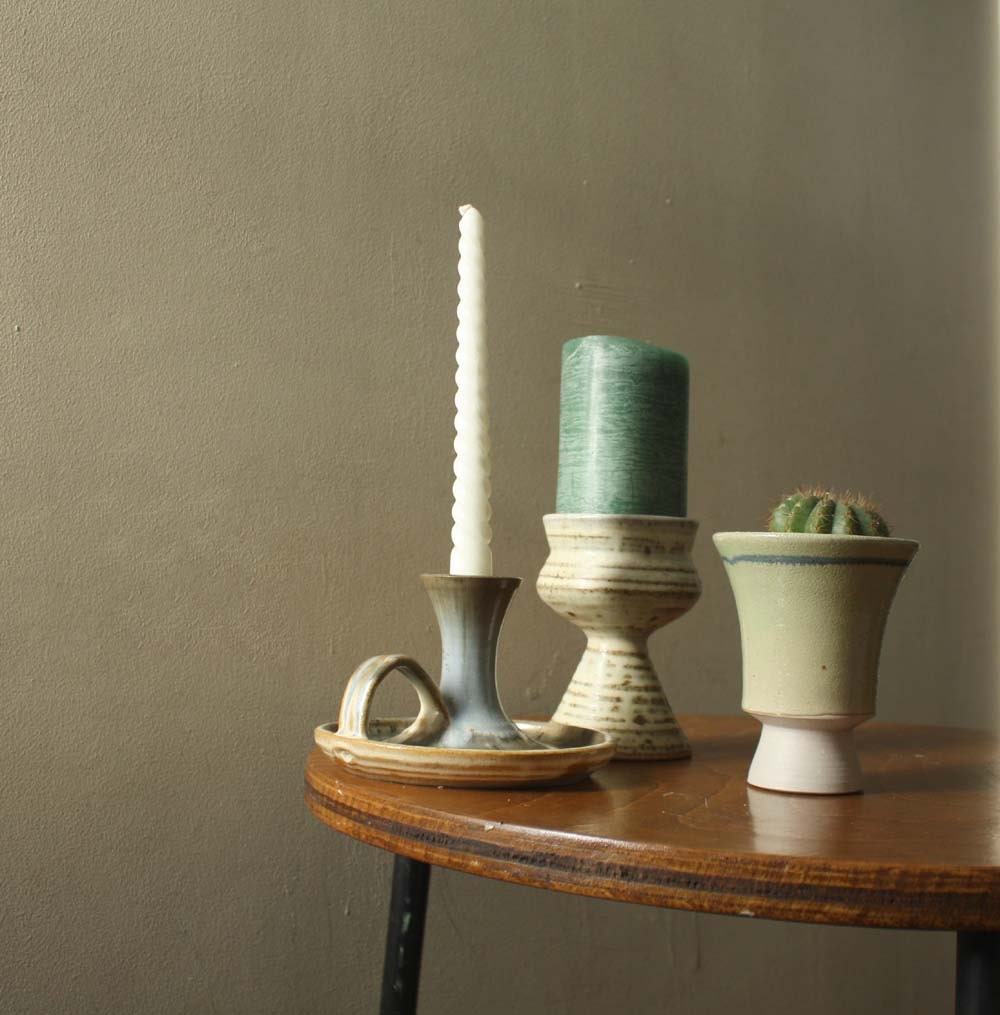 Vintage Irish Pottery Candle Holders. Instant Collection of Three