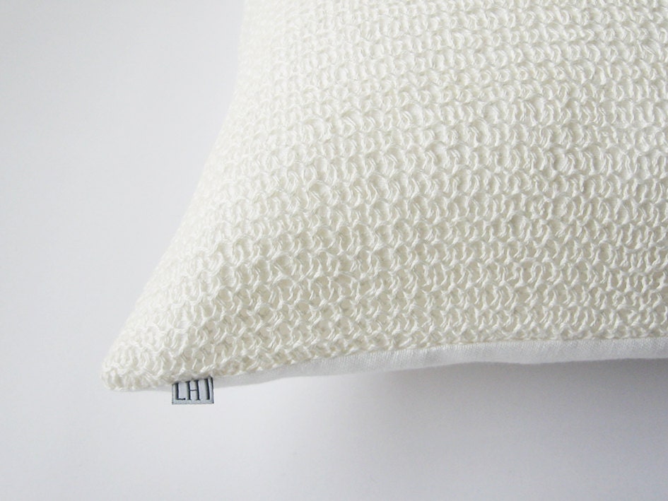 White knitted pillow cover Pure linen pillows by LovelyHomeIdea
