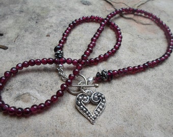 Beautiful Garnet with Heart Necklace