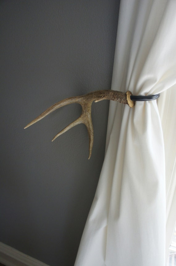 Antler Curtain Tie Back Holdback Cabin Decor Primitive Natural Rustic 