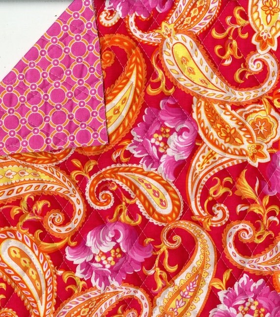 Double Faced Quilted Fabric Hot Pink Orange Paisley and