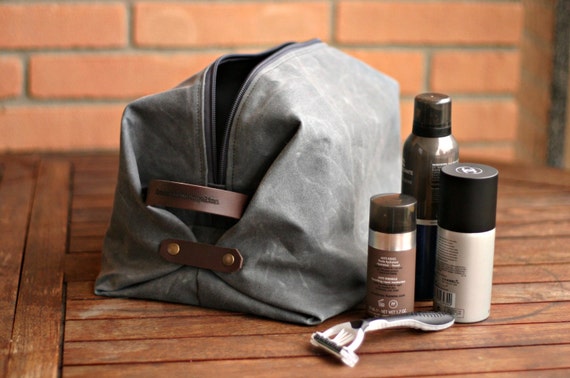 Waxed canvas dopp kit for men customizable toiletry bag