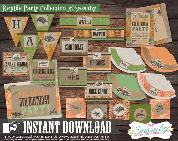 DIY Reptile Party Collection - INSTANT DOWNLOAD - Editable & Printable Boys Birthday Party Decorations by Sassaby Il_570xn