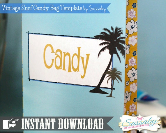 Vintage Surf Candy Bag Template - INSTANT DOWNLOAD - Printable Birthday Party Decorations by Sassaby Il_570xn