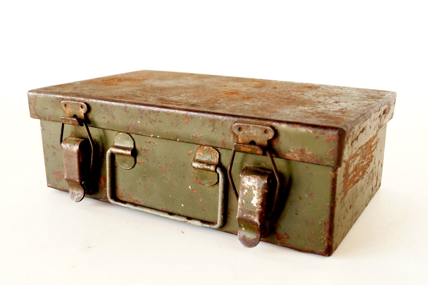 Vintage Industrial Metal Storage Box with Handle by ThirdShift