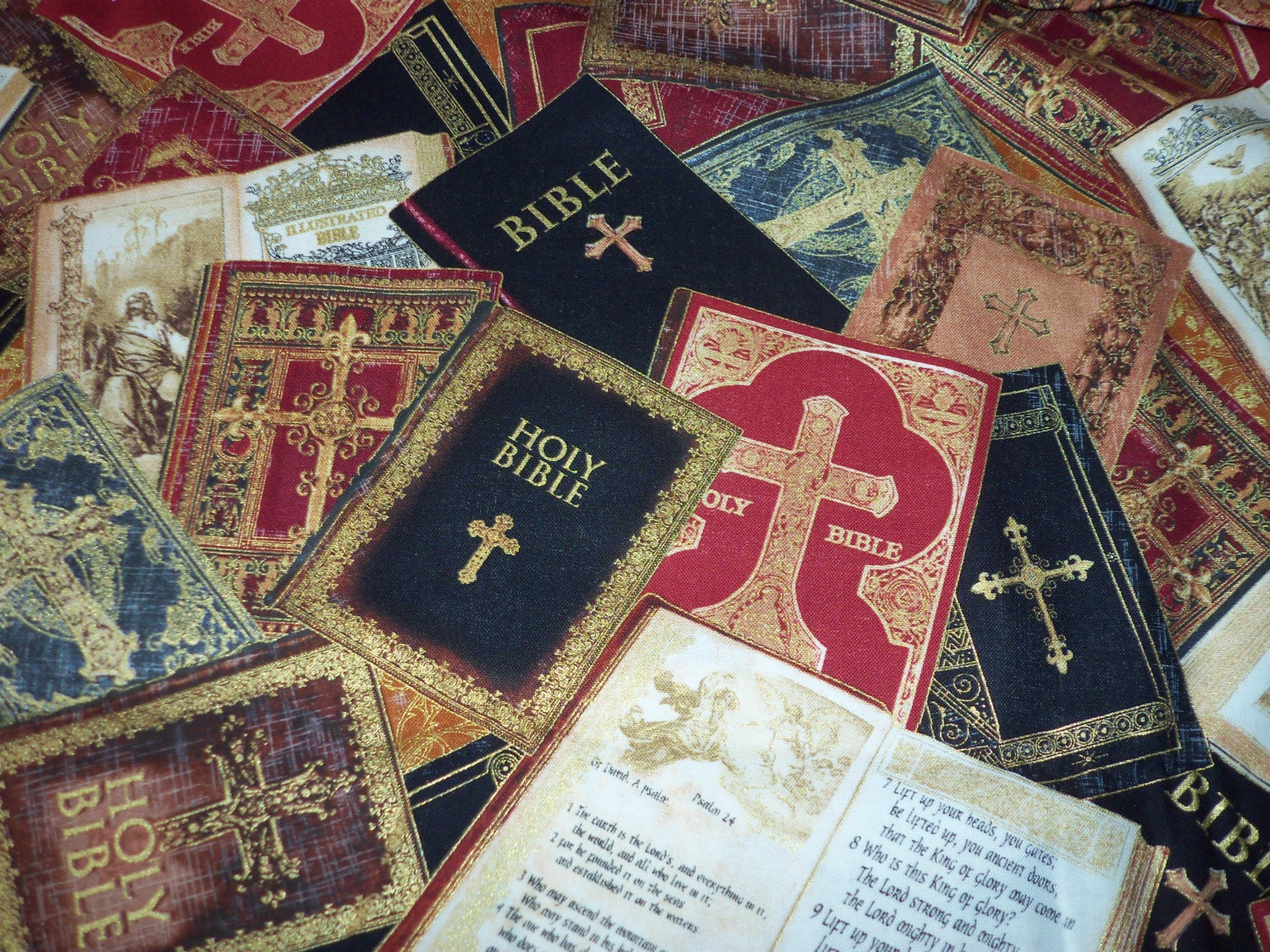 Religious Christian Bible Study Fabric Rich Colors Metallic