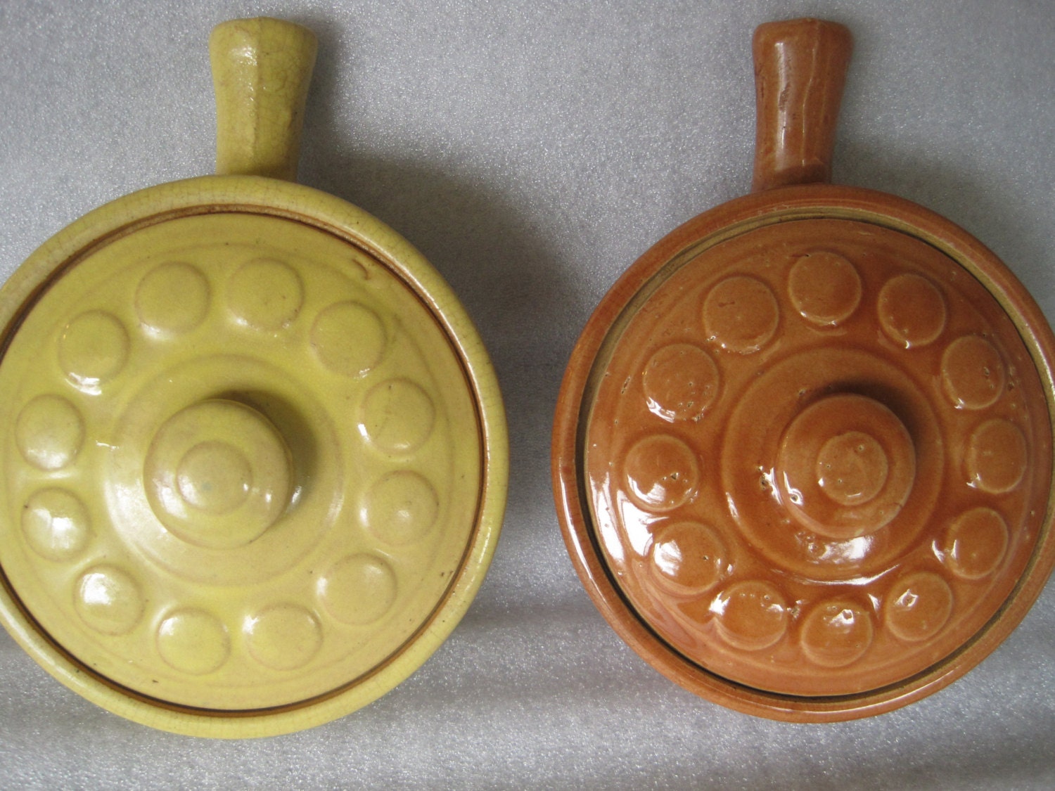 Pair of Handled, Lidded Ramekins, Made in USA, Yellow Ware Ramekins Haute Juice