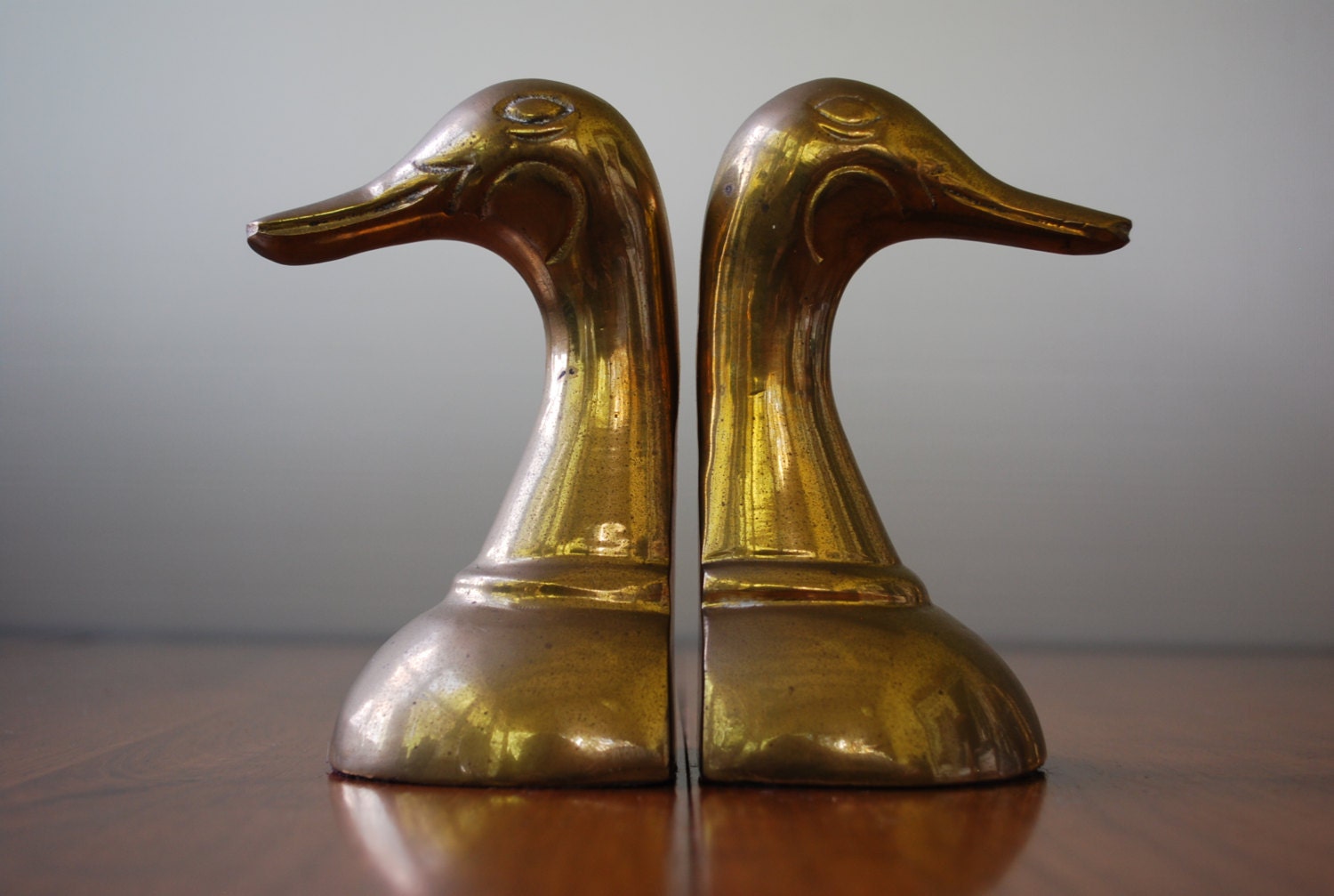 Vintage Pair of Brass Duck Head Bookends Minimalist