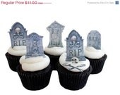 HALLOWEEN TOMBSTONE Cupcake Toppers - 12 Edible Cake Toppers - Halloween Wedding - Dia de los Muertos Il_170x135