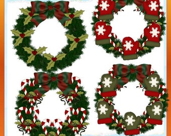 Christmas Wreaths 4 Clipart (Digital Download)
