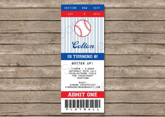 Baseball Ticket Invitation - INSTANT DOWNLOAD - Editable Birthday Party ...