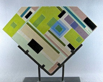 Mid Century Modern Art Glass Sculpture Soft Geometric Design Artist Signed