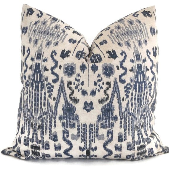 Indigo Blue Ikat Decorative Pillow Cover 18x18 20x20 22x22