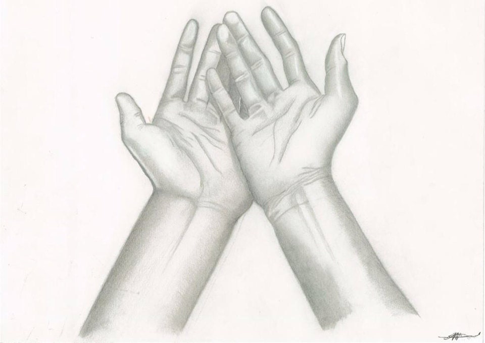Items similar to Open Hands Drawing Graphite Pencil and White Charcoal