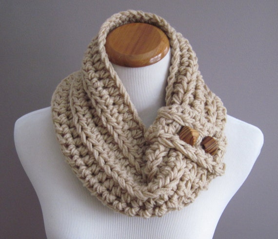 Cowl Button Neckwarmer Chunky Bulky Crochet Neckwarmer Cowl: