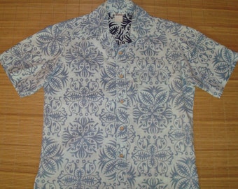 Mens Vintage 70s Lauhala Reverse Print Hawaiian Quilt Aloha Shirt - L ...