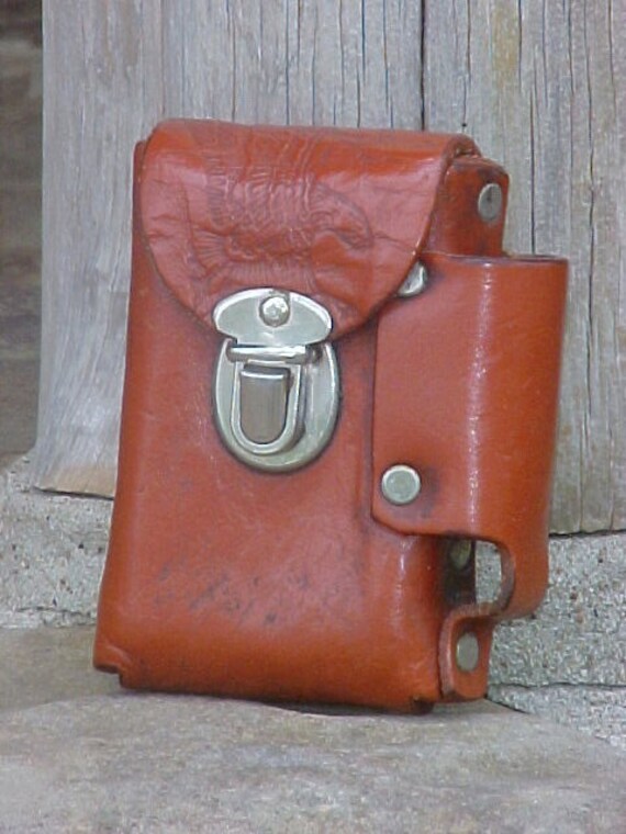 Vintage Tooled Leather Cigarette Case Lighter by AuntLenoras
